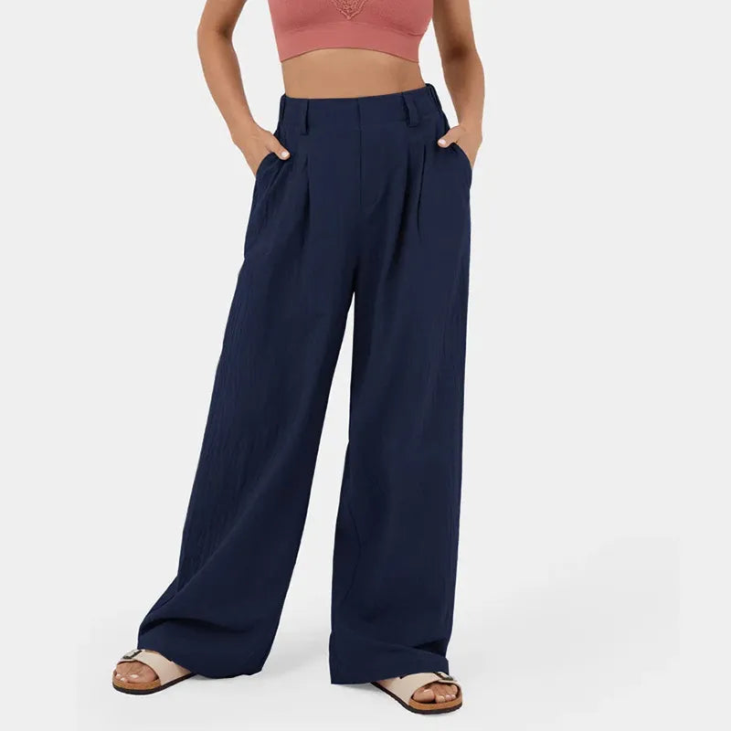 Women's High-Waist Straight-Leg Cotton Pants