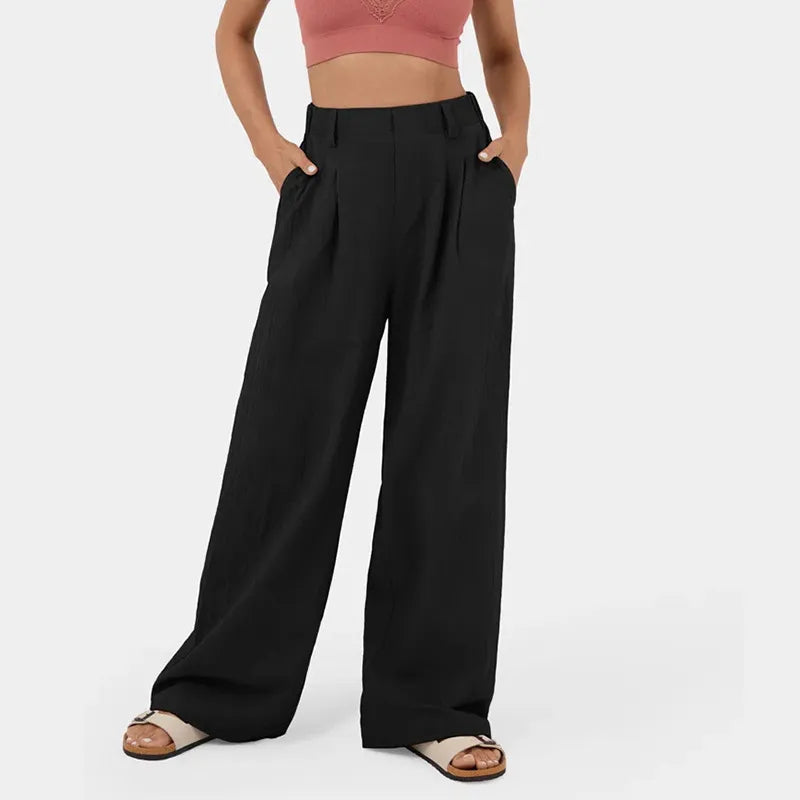 Women's High-Waist Straight-Leg Cotton Pants